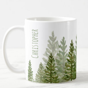 Café Caneca de Árvores de Pinheiro em Aquarela de Inver