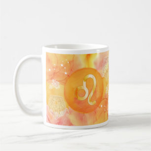 Café Caneca de Astronomia com Aquarela Dourada do Signo