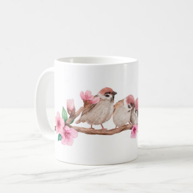 Café caneca de aves primavera (Frente Esquerda)