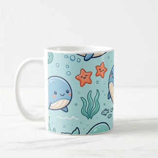 Café Caneca de Baleia Bebê – Padrão Pastel Oceânico