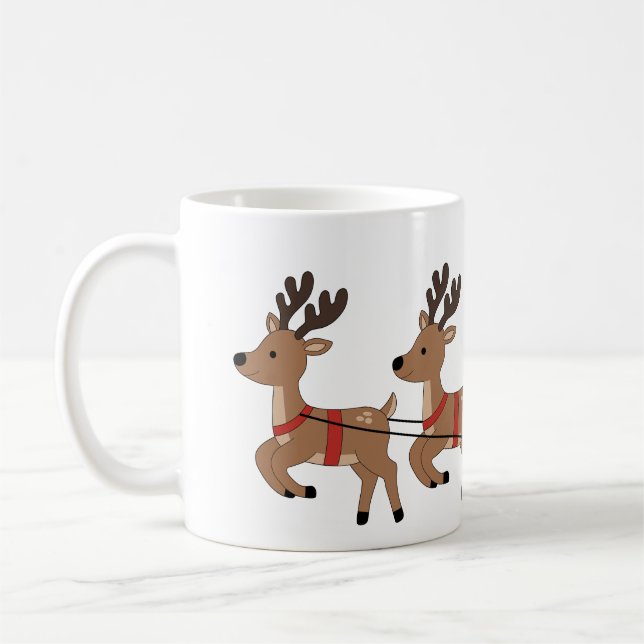 Café Caneca de Bebê Fofo Andando de Trenó com Rena (Esquerda)