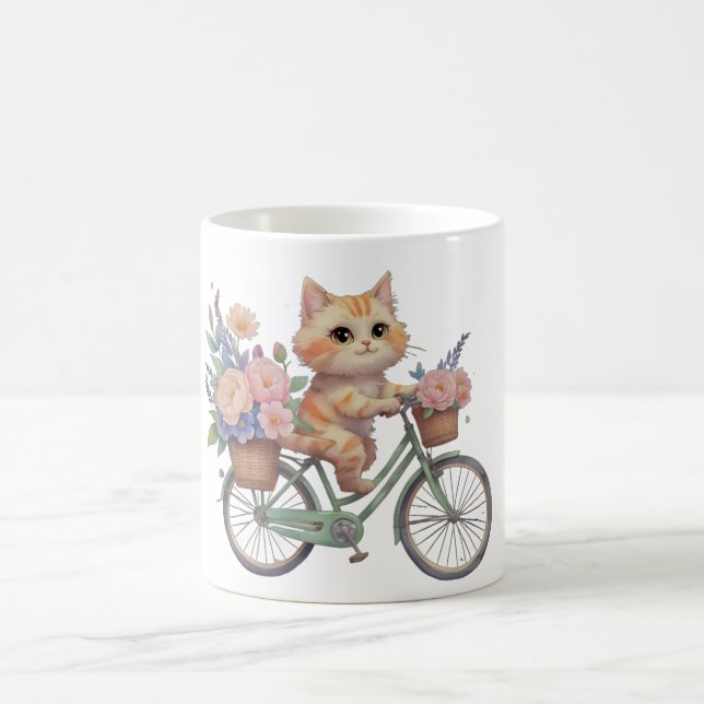Café Caneca de Bicicleta Floral de Gato Fofo – Presente (Centro)