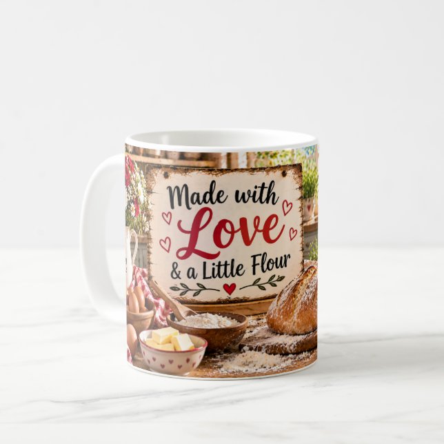 Café Caneca de Biscoitos Feita com Amor & Farinha (Frente Esquerda)