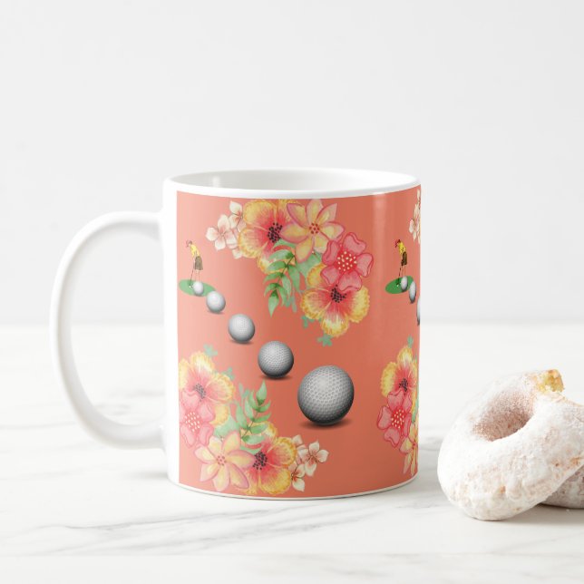 Café Caneca de Bolas de Golfe Floral Golfer (Com Donut)