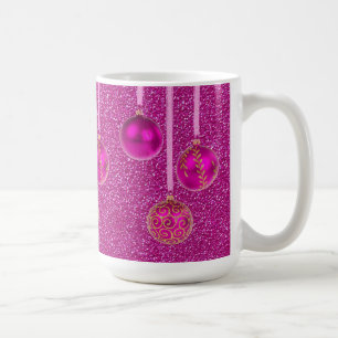 Café Caneca de Bolas de Natal Brilhantes Rosa Vibrante