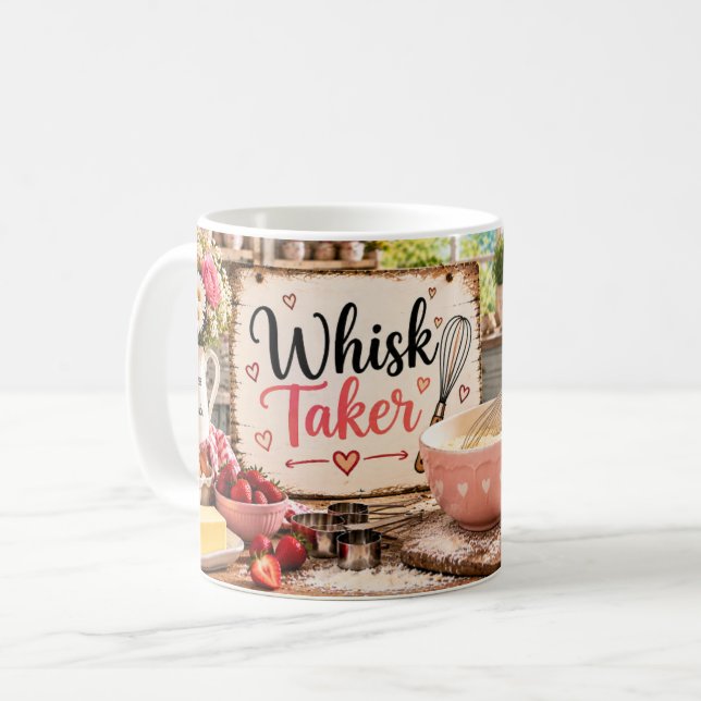 Café Caneca de Bolo Rosa Whisk Taker (Frente Esquerda)
