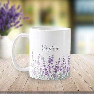Café Caneca de Borboleta Floral Roxa Lavanda em Aquarel