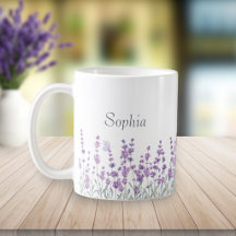 Caneca de Borboleta Floral Roxo Lavanda em Aquarel