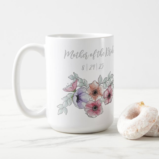 Café Caneca de Botânica em Aquarela para Mãe da Noiva (Com Donut)