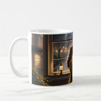 Café Caneca de Brilho de Janela de Romance Chuvoso