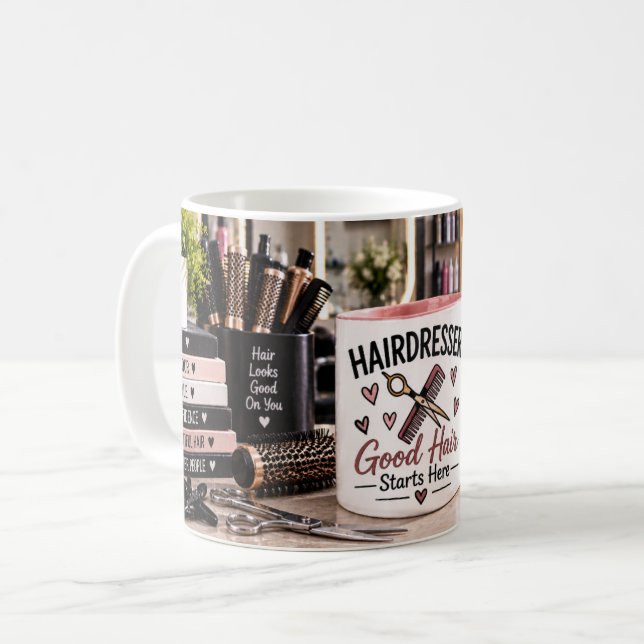 Café Caneca de cabeleireiro Bom Cabelo Começa Aqui (Frente Esquerda)