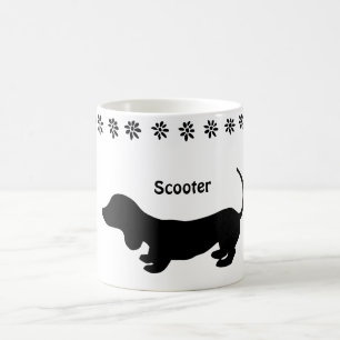 Café Caneca de Cachorrinho Dachshund Silhueta Preto e B