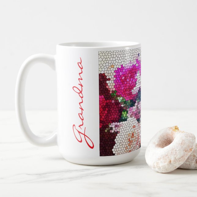 Café Caneca de Café/Chá com Mosaico de Rosa Personaliza (Com Donut)