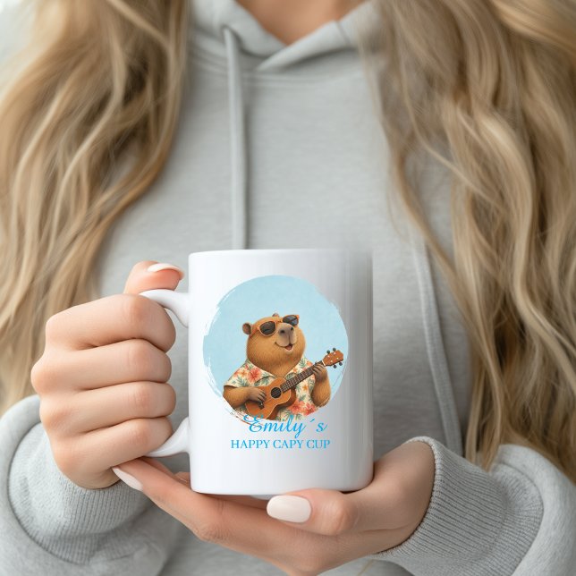 Café Caneca de Capivara Personalizada para Músico com N (Custom Musician Capybara Cup Name Custom Mug with your Name & Text. )