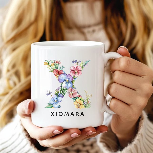 Café Caneca de Carta Floral Personalizada Presente de F (Custom Mug Bridal Shower Gift for Bride, Floral Alphabet Mug Gift for Coworker Boss Bridesmaid)