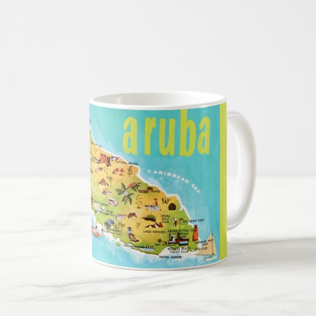 Café Caneca de cartão postal de mapa antigo de Aruba (Frente Esquerda)