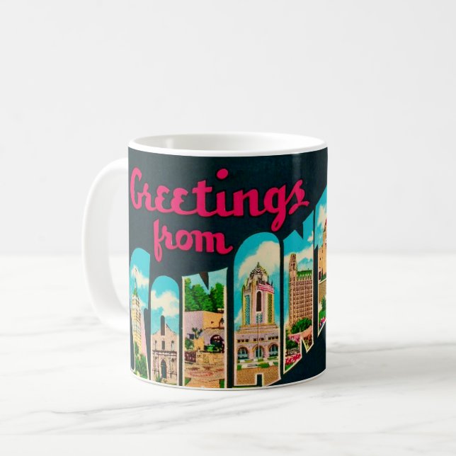 Café Caneca de cartão-postal retrô de San Antonio (Frente Esquerda)