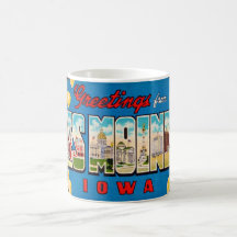 Caneca de cartão-postal retrô Des Moines Iowa