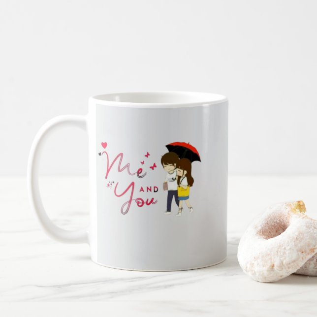 Café Caneca de casal de desenho animado Me e Você com C (Com Donut)