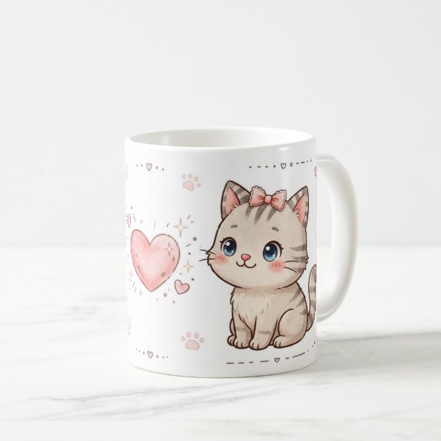 Café Caneca de Casal de Gatos Fofos (Frente Esquerda)