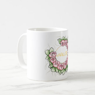 Café Caneca de Casamento com Grinalda de Peônia Minimal