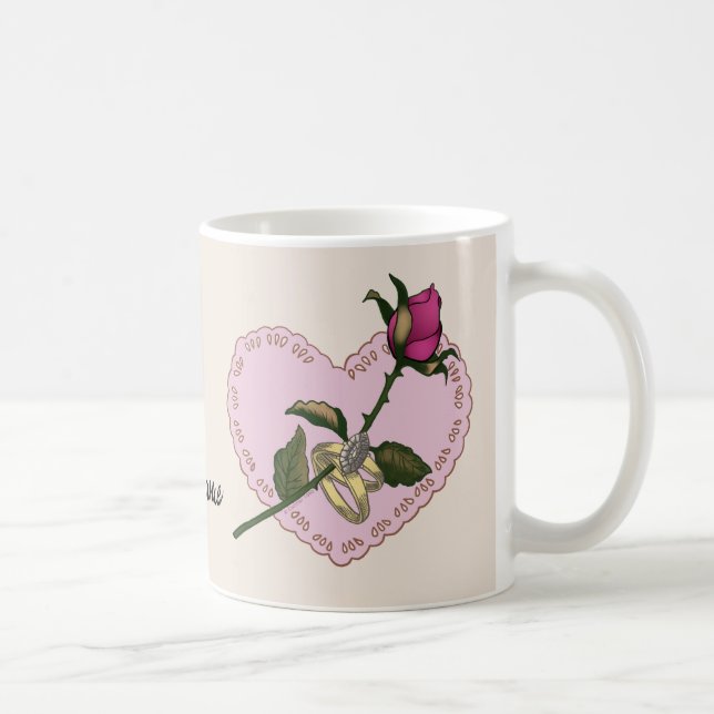 Café Caneca de casamento Heart Rings Rose (Direita)