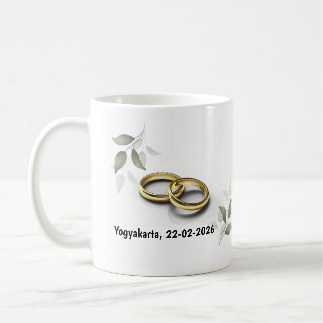 Café Caneca de Casamento Personalizada – Nomes e Data P (Esquerda)