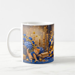 Café Caneca de Celebração do Gato com Cartola Rosa Azul