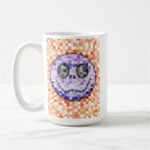 Caneca de Cerâmica Branca com Rosto de Esqueleto P
