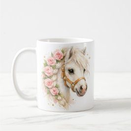 Café Caneca de Cerâmica Cavalo Branco Aquarela com Tran