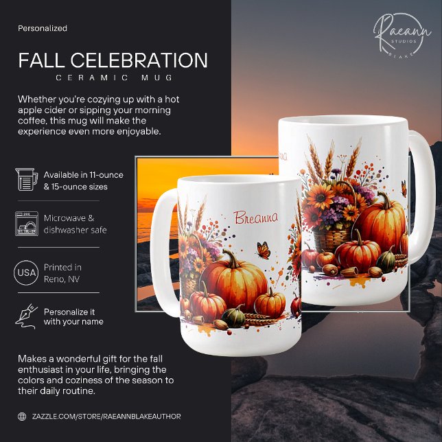 Café Caneca de Cerâmica Celebração de Outono Personaliz (Criador carregado)