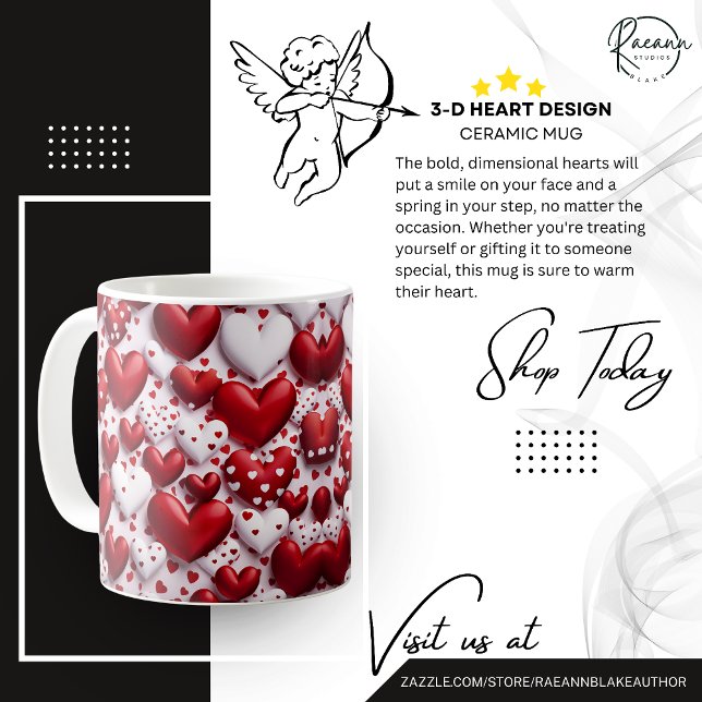 Café Caneca de Cerâmica com Desenho de Coração 3D (Criador carregado)