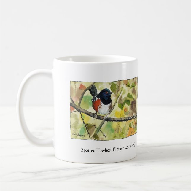 Café Caneca de cerâmica com desenho de pássaro Towhee m (Esquerda)