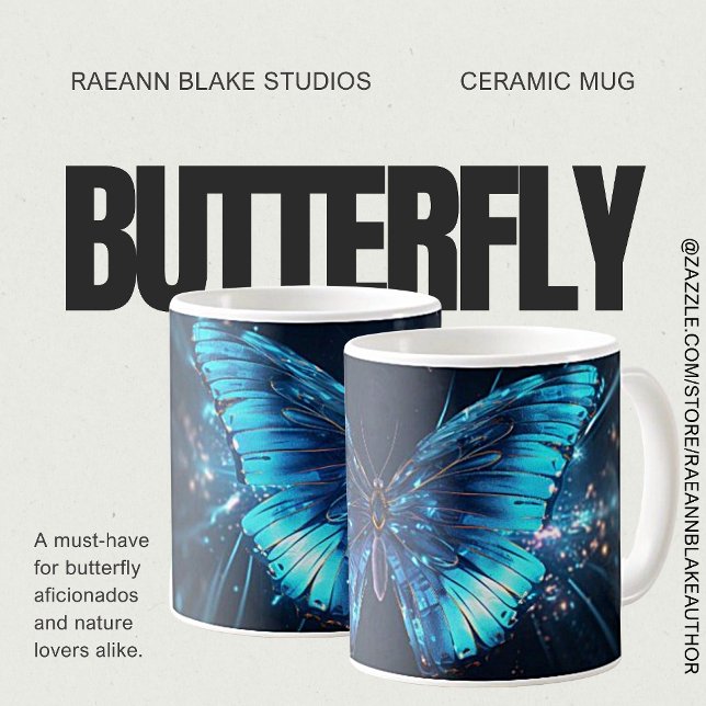 Café Caneca de Cerâmica com Design de Borboleta Azul (Criador carregado)