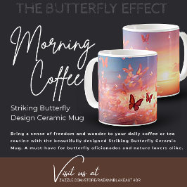 Café Caneca de Cerâmica com Design de Borboleta Marcant