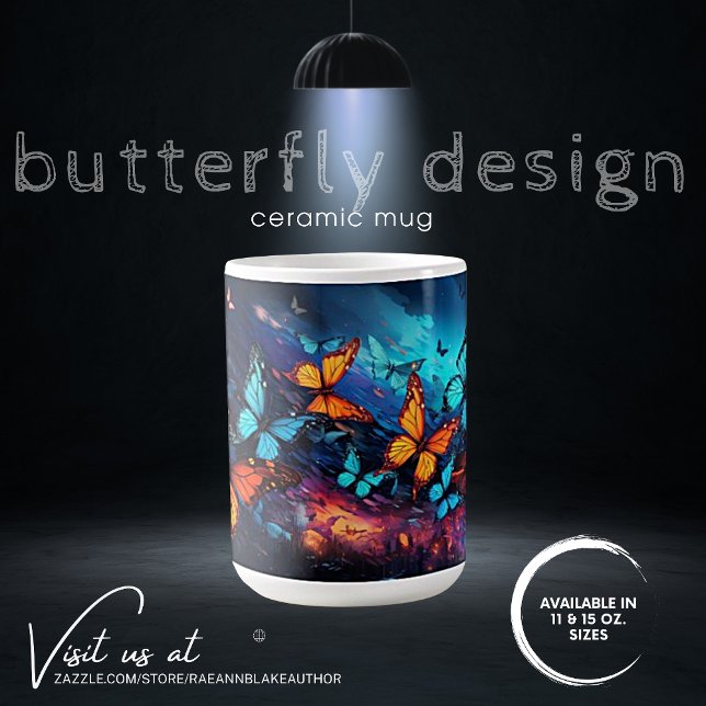 Café Caneca de Cerâmica com Design de Borboleta Ousada (Criador carregado)