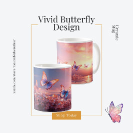 Café Caneca de Cerâmica com Design de Borboleta Vibrant