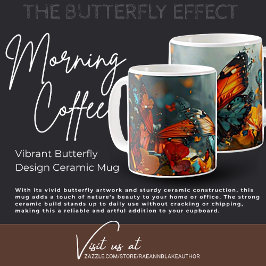 Café Caneca de Cerâmica com Design de Borboleta Vibrant