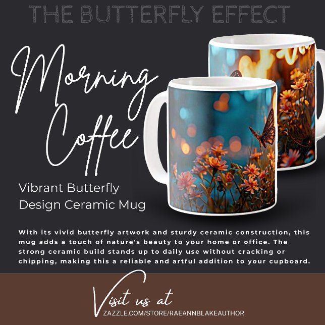 Café Caneca de Cerâmica com Design de Borboleta Vibrant (Criador carregado)