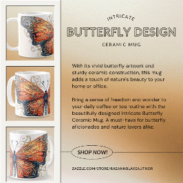 Café Caneca de Cerâmica com Design Intricado de Borbole