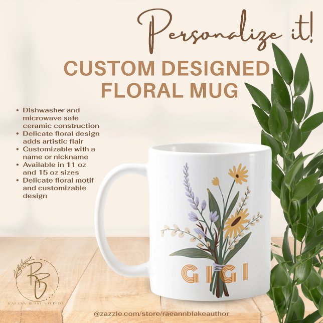 Café Caneca de Cerâmica com Flores Personalizada (Criador carregado)