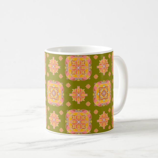 Café Caneca de Cerâmica com Grade Floral (Frente Esquerda)