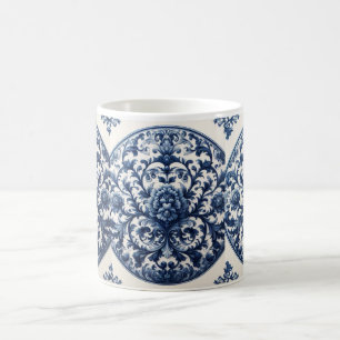 Café Caneca de Cerâmica Floral Vintage   Botânica Azul 