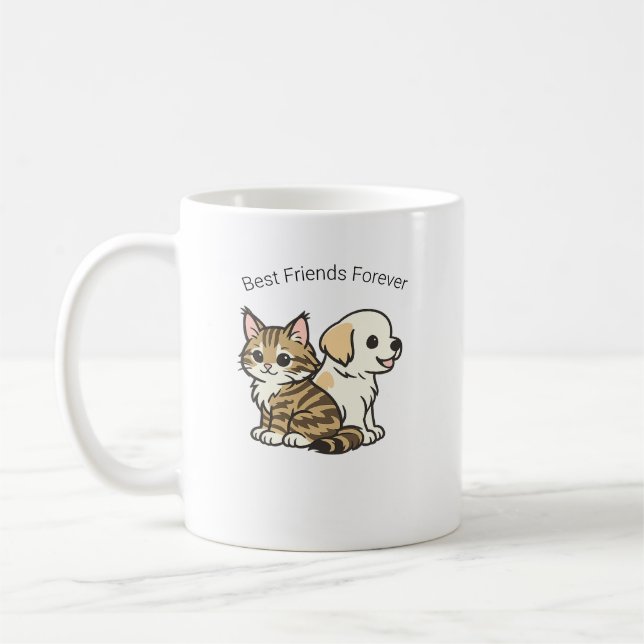 Café Caneca de Cerâmica Gato e Cachorro Amigos de Desen (Esquerda)
