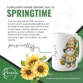 Café Caneca de Cerâmica Gnomo do Girassol da Primavera