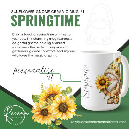 Café Caneca de Cerâmica Gnomo Girassol de Primavera #1