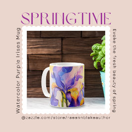 Café Caneca de Cerâmica Íris Roxo Primavera em Aquarela