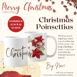 Café Caneca de Cerâmica Poinsettias Feliz Natal
