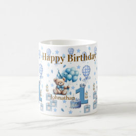 Café Caneca de Cerâmica Urso de Pelúcia Azul Feliz 1º A