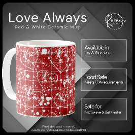 Café Caneca de Cerâmica Vermelha e Branca de Amor Etern